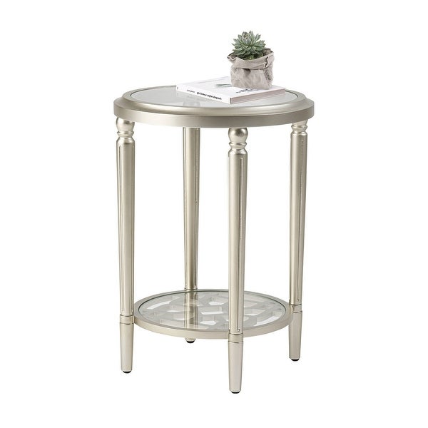 COSIEST 2-Tier Sliver Round Tempered Glass Side Table with Storage Shelf