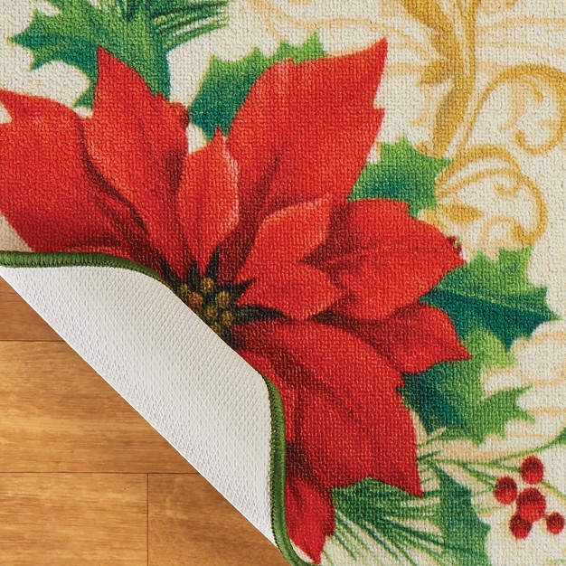 Collections Etc Festive Beautiful Poinsettia 4 foot Long Accent Rug