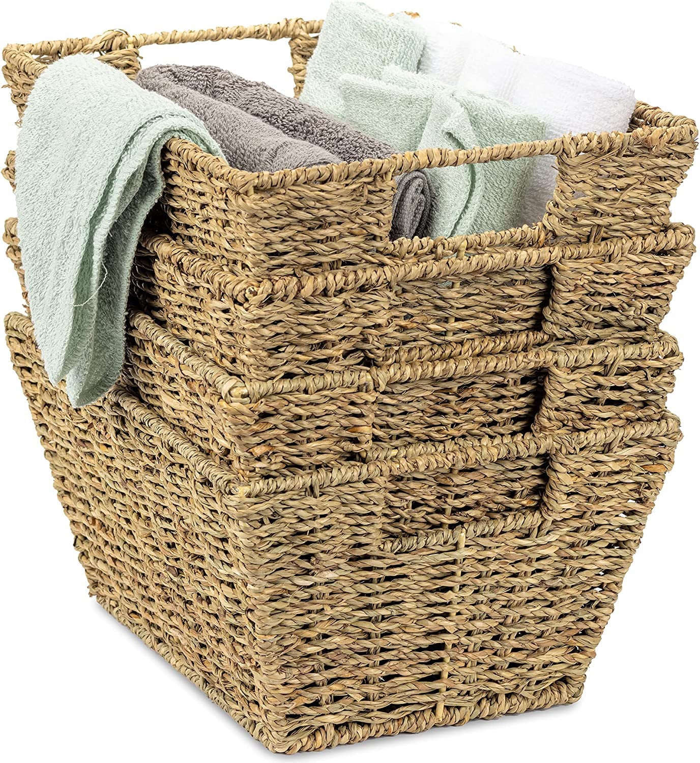 Sorbus Woven Wicker Storage Baskets for Organizing, Seagrass Closet Organizer Bins, Organization Storage Bins for Living Room, Bathroom Towels, Kitchen Pantry Cabinet, Bedroom, Handmade 2-PACK