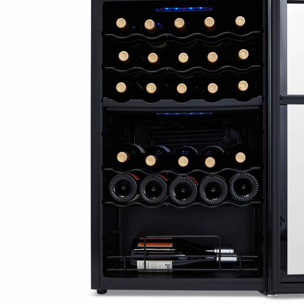 NewAir Shadow Series Wine Cooler Refrigerator 33 Bottle Dual Zones Freestanding Mirrored Wine Fridge with DoubleLayer Glass