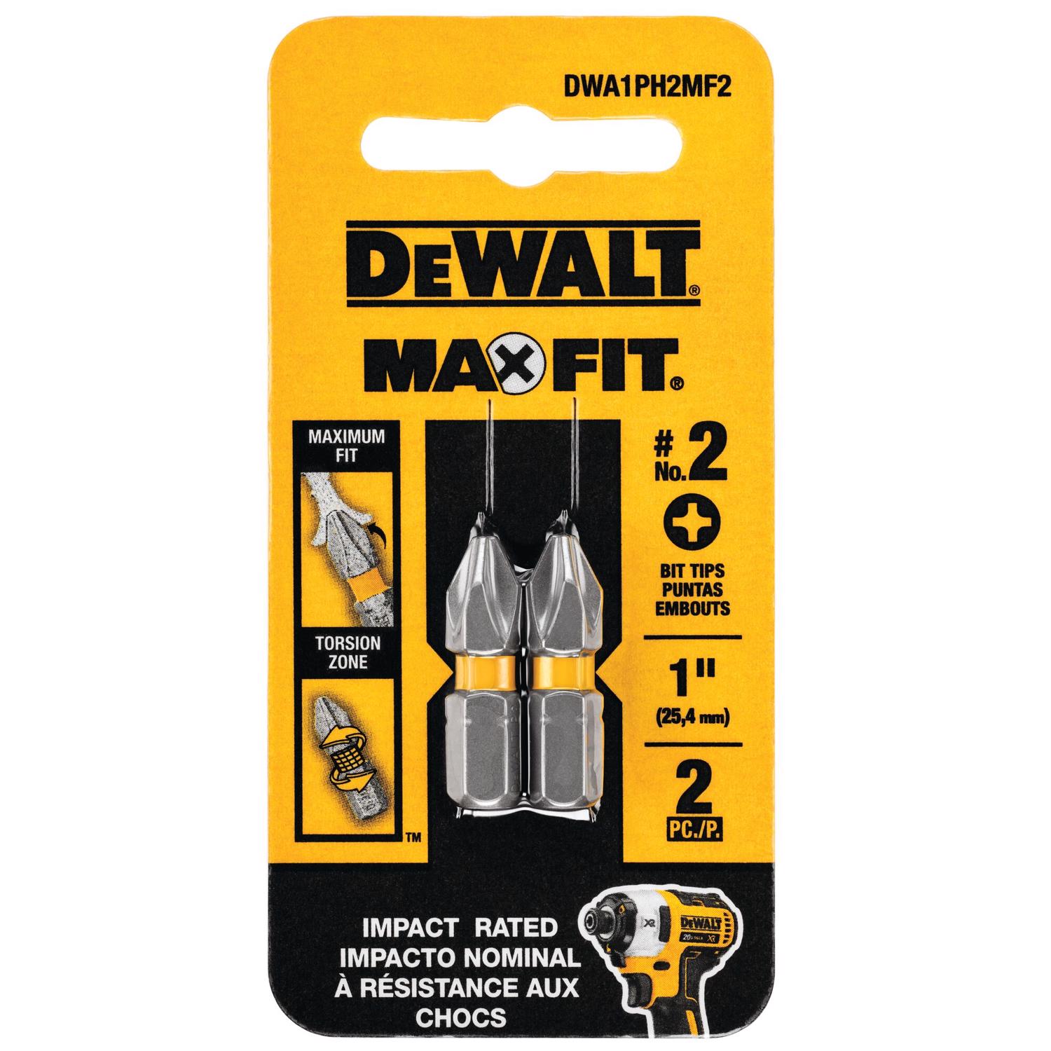 DW Max Fit Phillips #2 X 1 in. L Screwdriver Bit Set Steel 2 pk