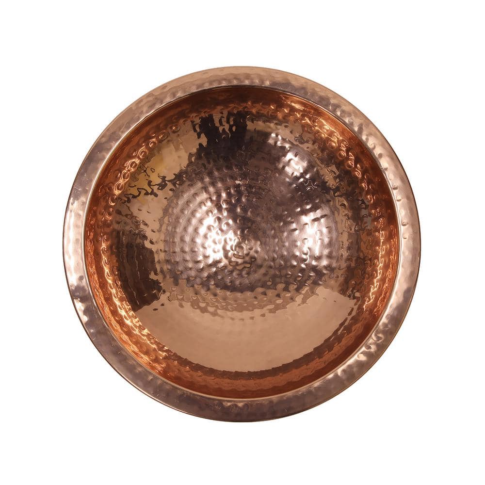 ACHLA DESIGNS 12.5 in. Dia Polished Copper Plated Hammered Copper Birdbath Bowl with Rim BBHC-01T