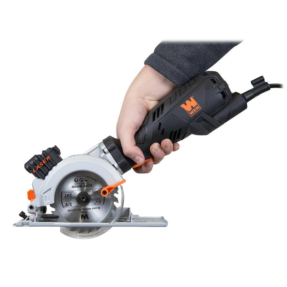 WEN 5 Amp 4-12 in. Beveling Compact Circular Saw with Laser and Carrying Case 3625