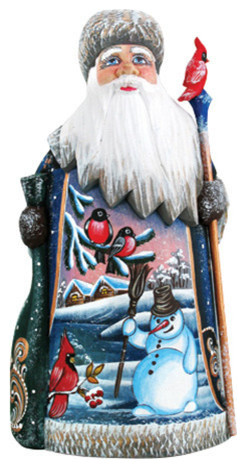 Happy Snowman And Bird Santa  Woodcarved Figurine   Traditional   Holiday Accents And Figurines   by G. DeBrekht  Houzz