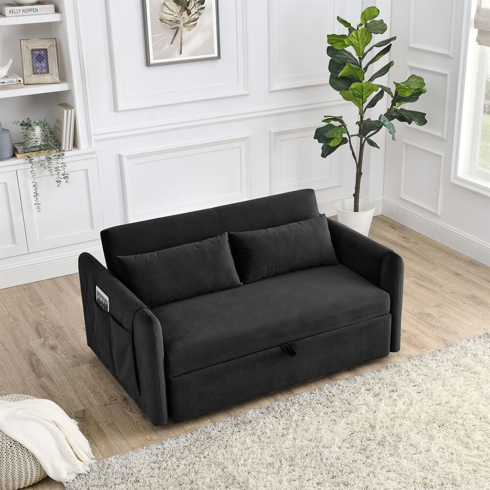 Convertible Velvet Loveseat Sofa Bed Pull Out Bed Adjustable Backrest