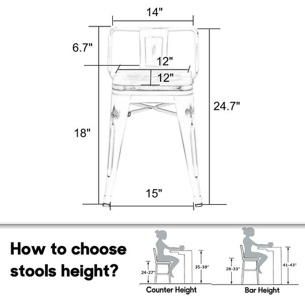 18 inch Stools Set of 4， Short Stools for Classroom Metal Chairs， Stackable Kitchen Dining Stools - 18inch