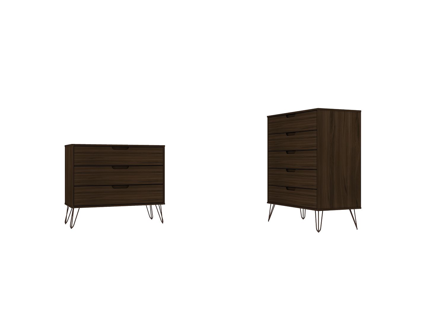 Manhattan Comfort Rockefeller 5-Drawer and 3-Drawer Brown Dresser Set