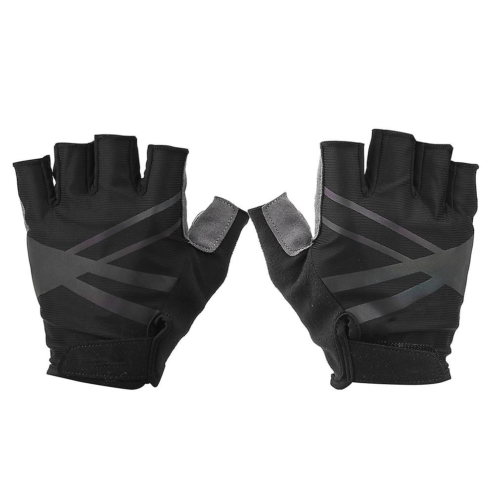 Night Reflective Riding Half Fingers Bike Gloves Breathable Shockproof Anti Slip For Outdoor Sports Road Riding Cyclingblack M