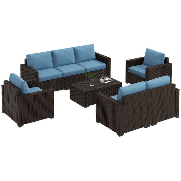 Outsunny Cushioned Patio Furniture Set Storage Function Coffee Table