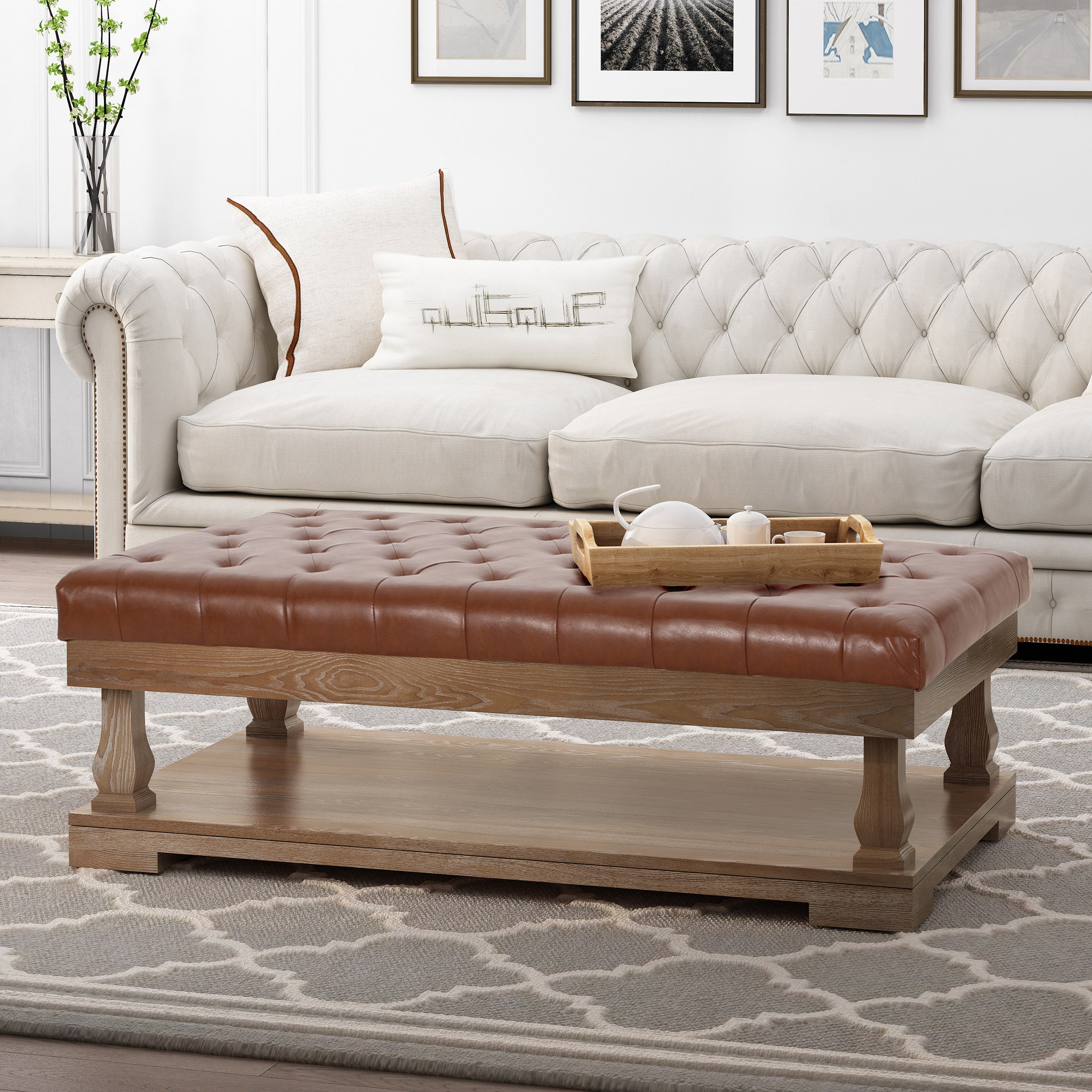 Leovanni Contemporary Fabric Rectangular Ottoman