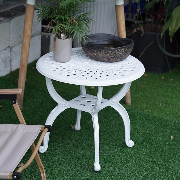 Outdoor Side Tables，Cast Aluminum Patio End Tables，AntiRust Coffee Table for Garden Patio Lawn