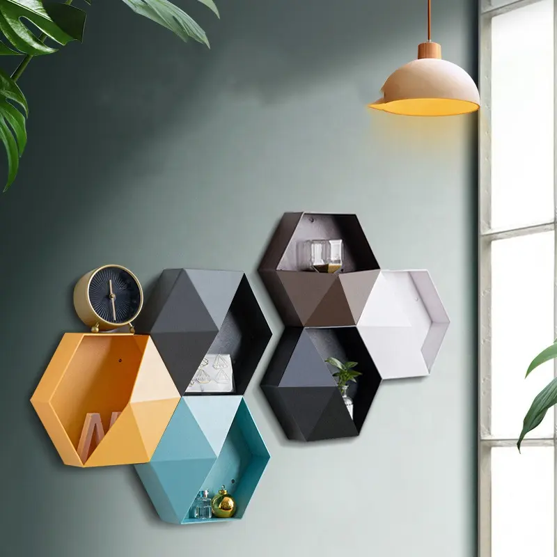 New  Ideas Plastic Hexagonal Hanging Shelf Modern Custom Colour Decore Sundry Storage Holders Crafts Flower Pots