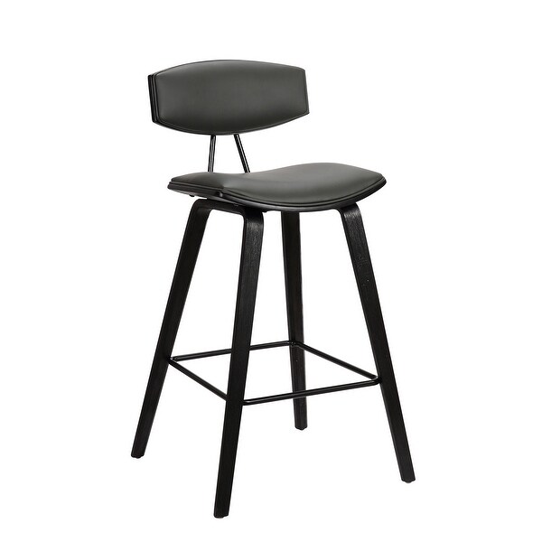 Counter Height Wooden Bar Stool with Curved Leatherette Seat，Black and Gray