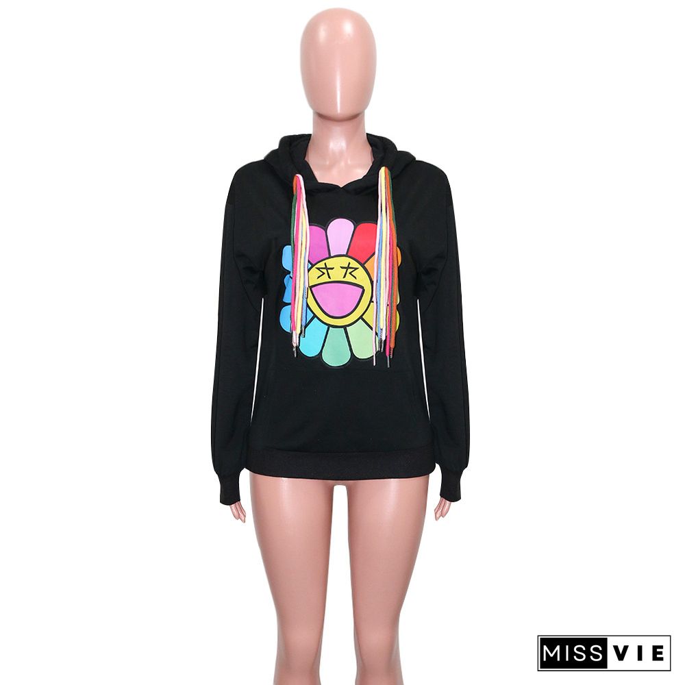 Colorful Drawstring Hooded Pullover Oversized Sweatshirt