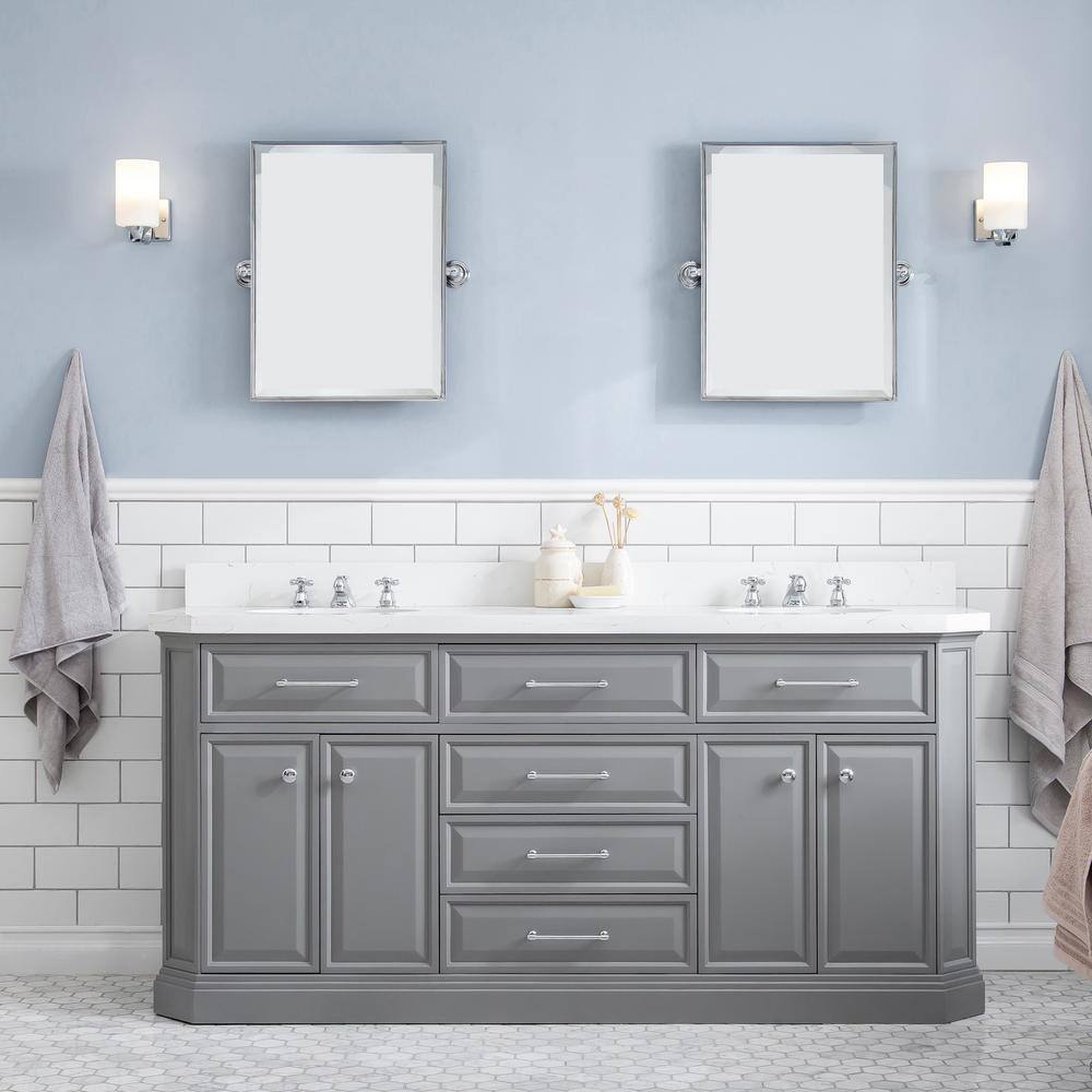 Water Creation Palace 72 in. W Bath Vanity in Cashmere Grey with Quartz Vanity Top with White Basin PA72A-0100CG