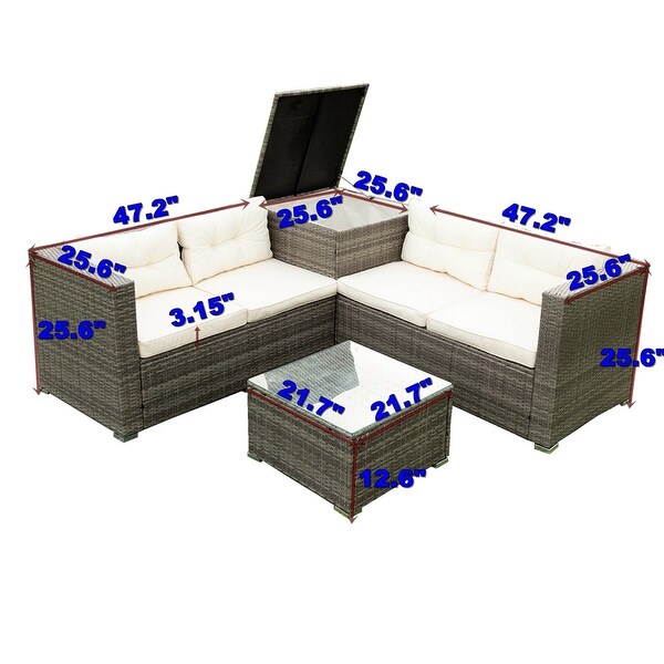 4 Piece Patio Sectional Wicker Rattan Outdoor Furniture Sofa Set with Storage Box