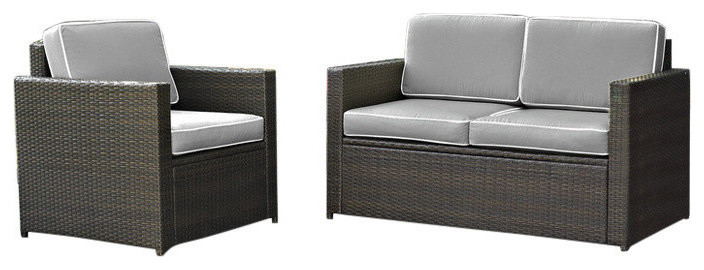 Palm Harbor 3 Piece Outdoor Wicker Seating Set With Gray Cushions   Tropical   Outdoor Lounge Sets   by Crosley  Houzz