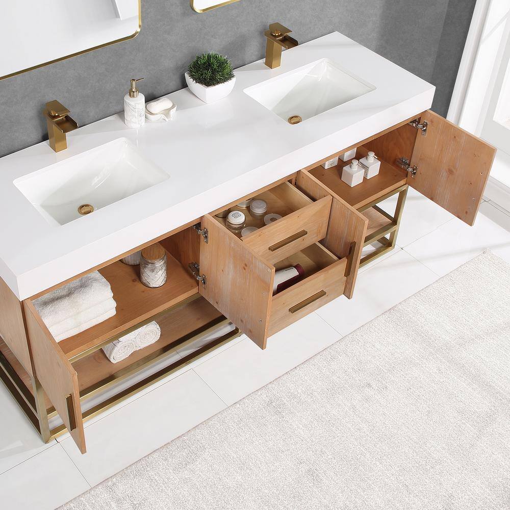 Altair Bianco 72 in. W x 22 in. D x 34 in . H Double Sink Bath Vanity in Light Brown with White Composite Stone Top 552072G-LB-WH-NM