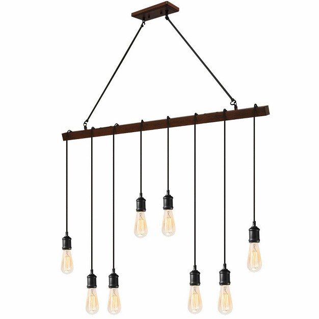 Tangkula Industrial Multi Pendant Light 8 light Iron Rustic Island Chandelier Suspension Line Can Be Adjusted Freely Wood Painted Finish