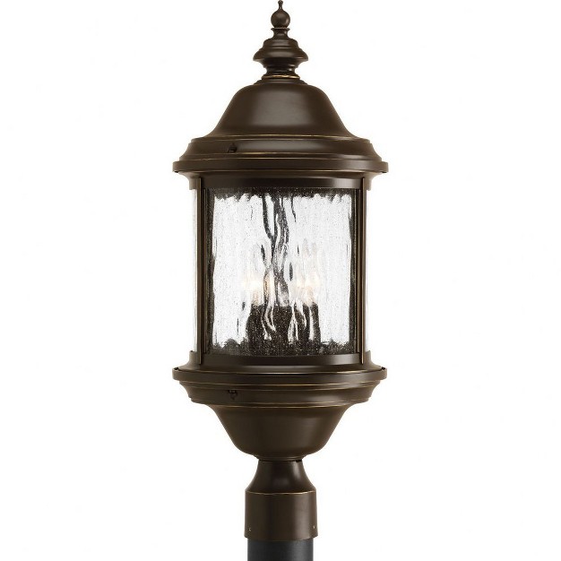 Progress Lighting Ashmore Collection 3 light Post Lantern Antique Bronze Water Seeded Glass Shade