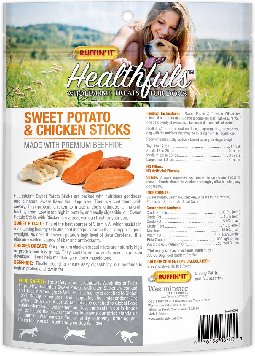 RUFFIN' IT Healthfuls Sweet Potato and Chicken Sticks Dog Treats， 0.5-oz bag