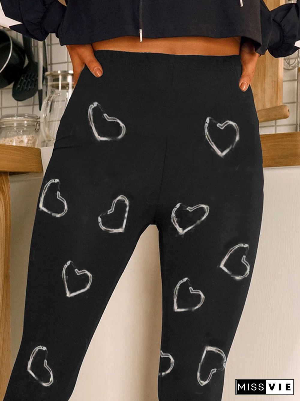 Love Heart Pattern Plus Size Casual Pants