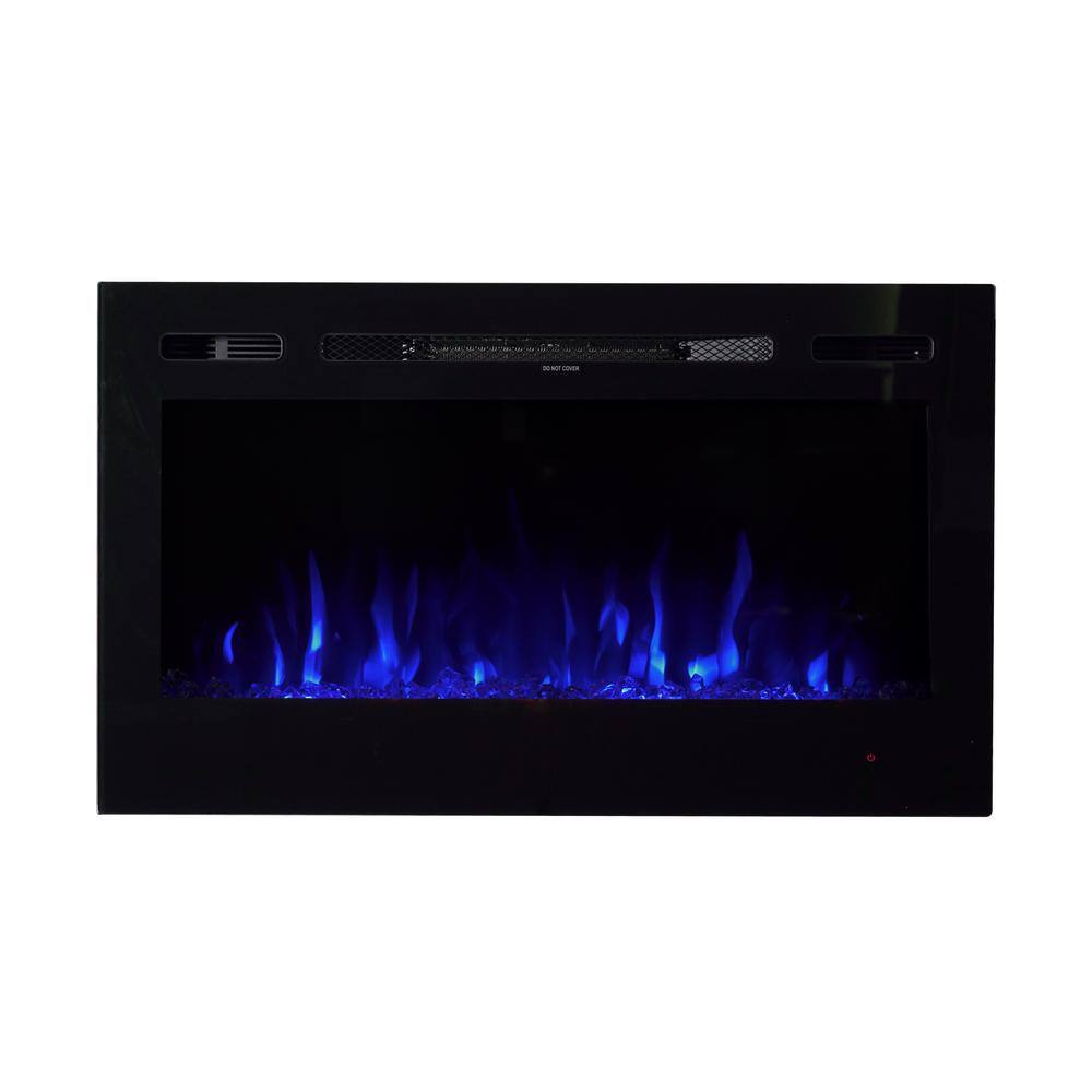 EdenBranch 36 in. LED Wall-Mounted or Recessed Electric Fireplace with Crystal Flame Effect in Black 141005