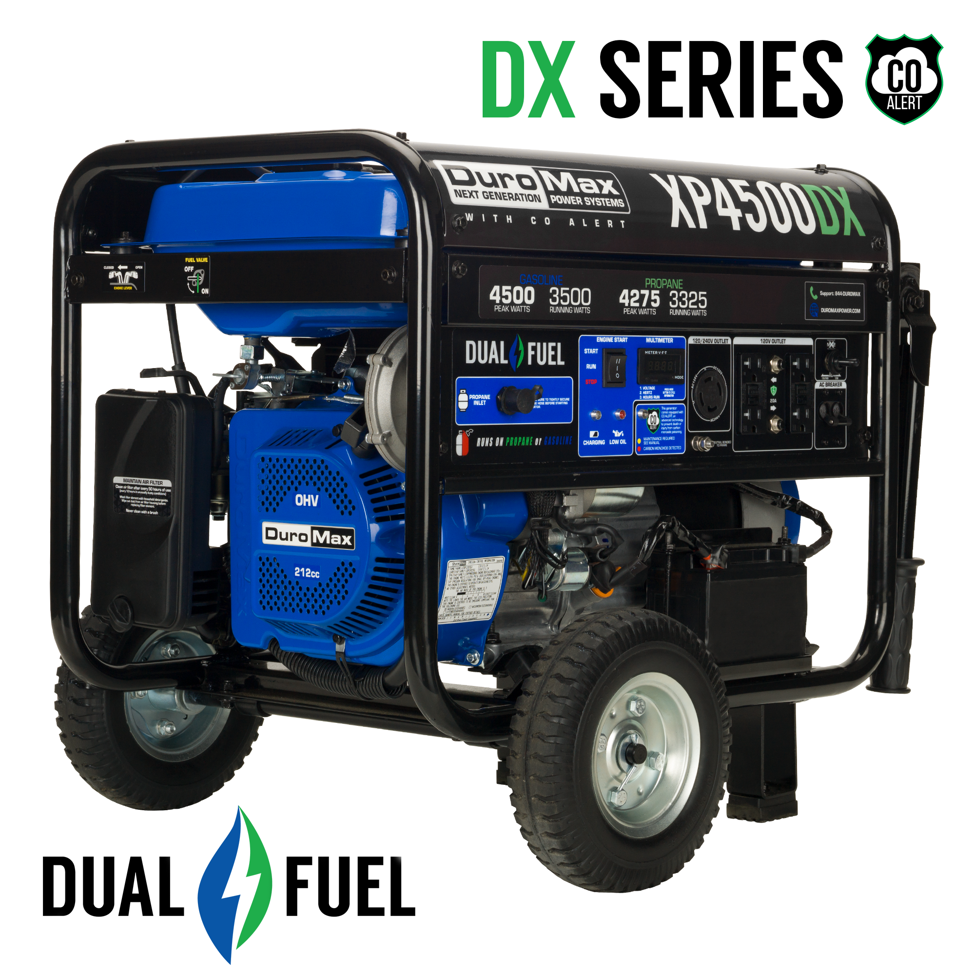 4,500 Watt Dual Fuel Portable Generator w/ CO Alert