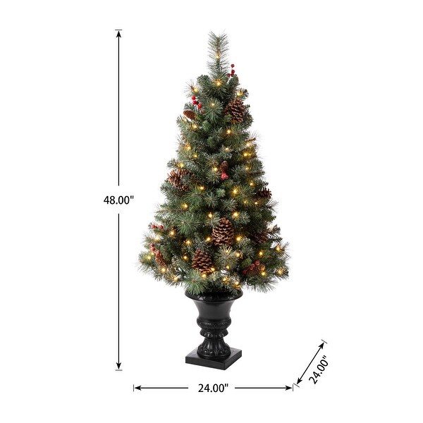 Glitzhome 4ft/5ft/6ft Flocked Pine Christmas Potted Porch Tree With Warm White Lights