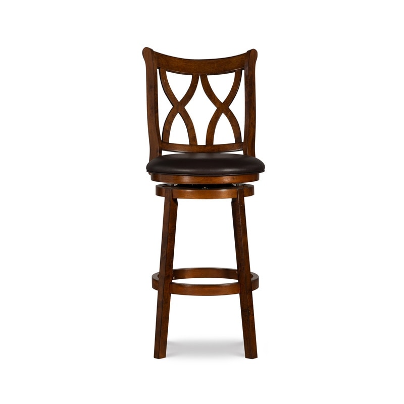 Carmen Big   Tall Rustic Oak Swivel Barstool with Faux Leather Seat