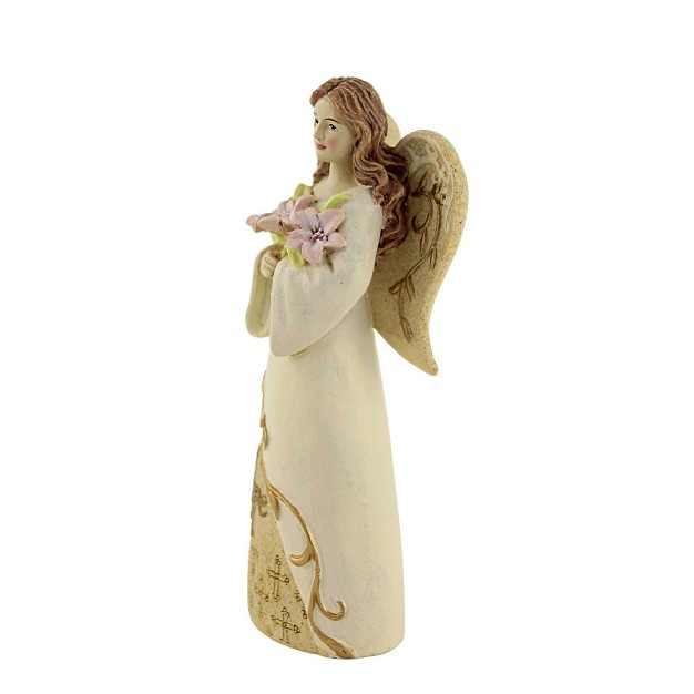 Figurine Hope Angel One Figurine 6 0 Inches Flowers Smile Worship 20494 Polyresin Off white