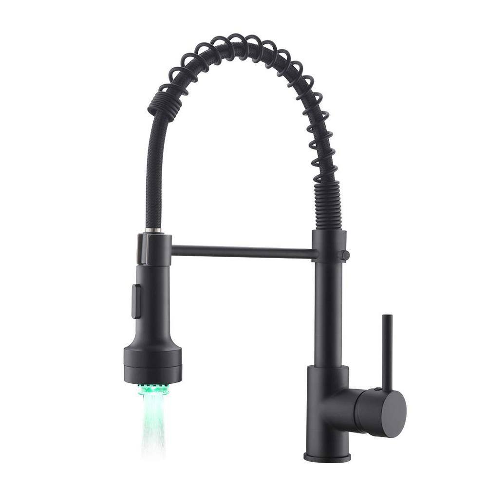 Fapully Single-Handle Pull Down Sprayer Kitchen Faucet with 360 Rotation and LED Lights in Matte Black DFA-1003B-LED