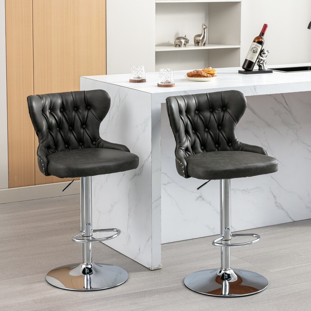 Modern Upholstered Chrome base Bar Stools Swivel Barstools Adjusatble Seat Height