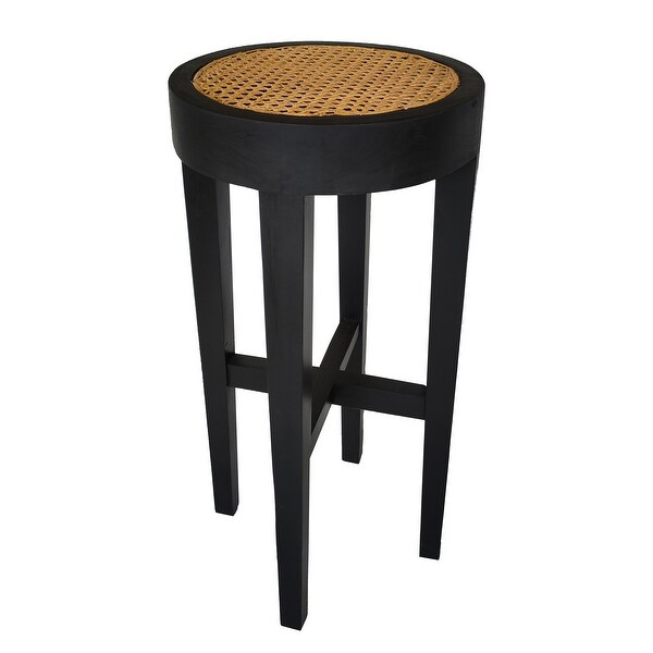 Mila Black Backless Teak and Cane Bar Stool， 28