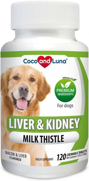 Coco and Luna Liver and Kidney Milkthistle Bacon and Liver Flavor Dog Supplement， 120 count