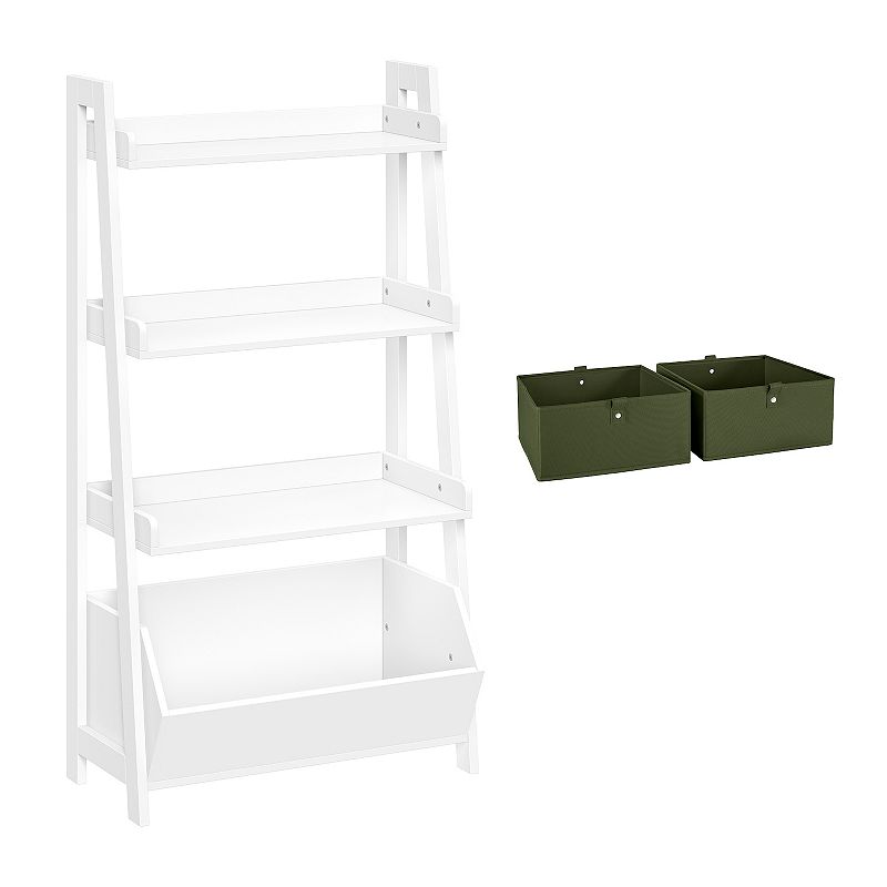 RiverRidge Home Kids 4-Tier Ladder Shelf Toy Organizer and 2 Bins