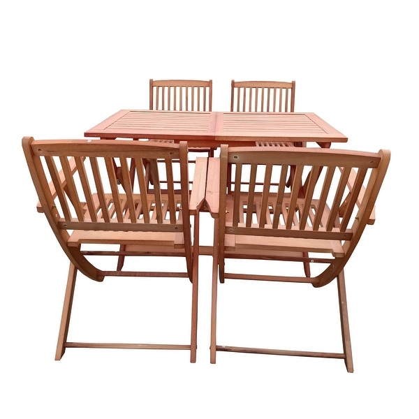 Teak Solid Wood Foldable Patio Dining Set，4 Folding Chairs and 1 Dining Table，Indoor and Outdoor Universal