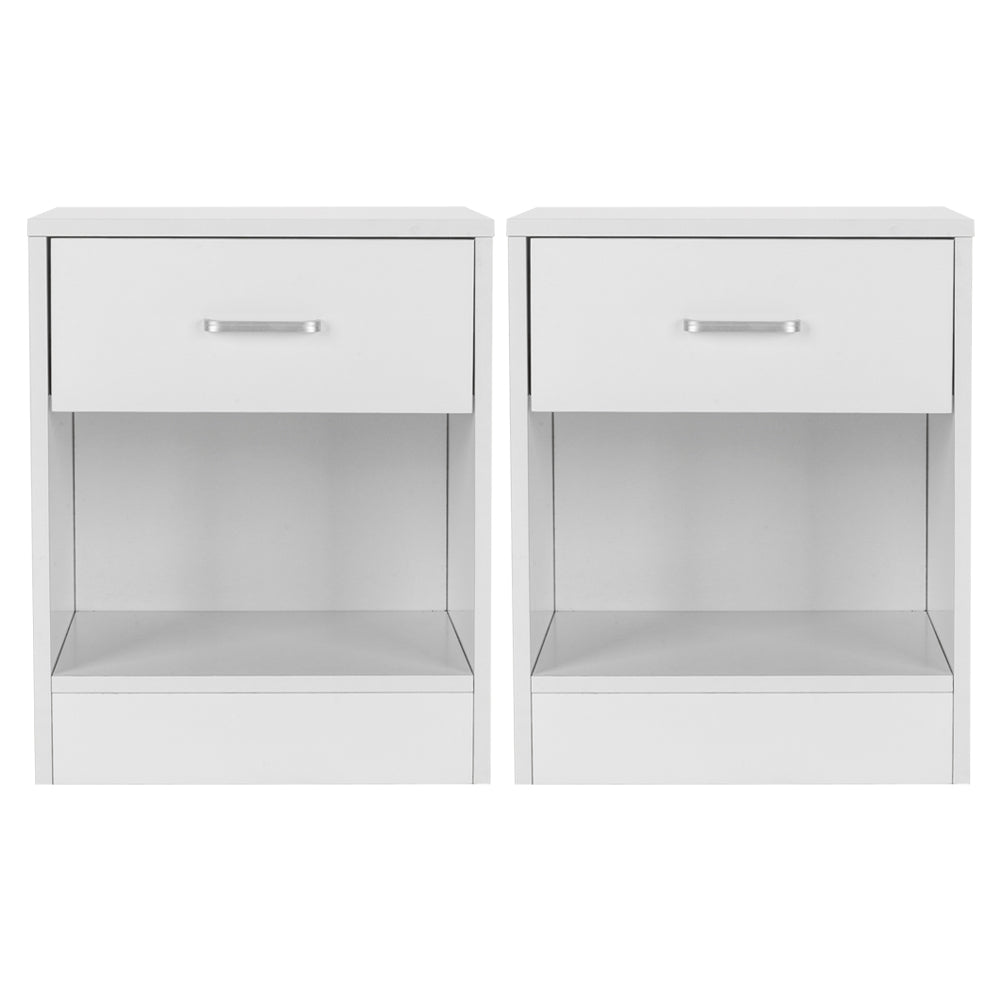 Veryke Nightstand Set of 2, End Table, Bedside Table for Bedroom, Living Room, Storage Shelves and Drawer, White