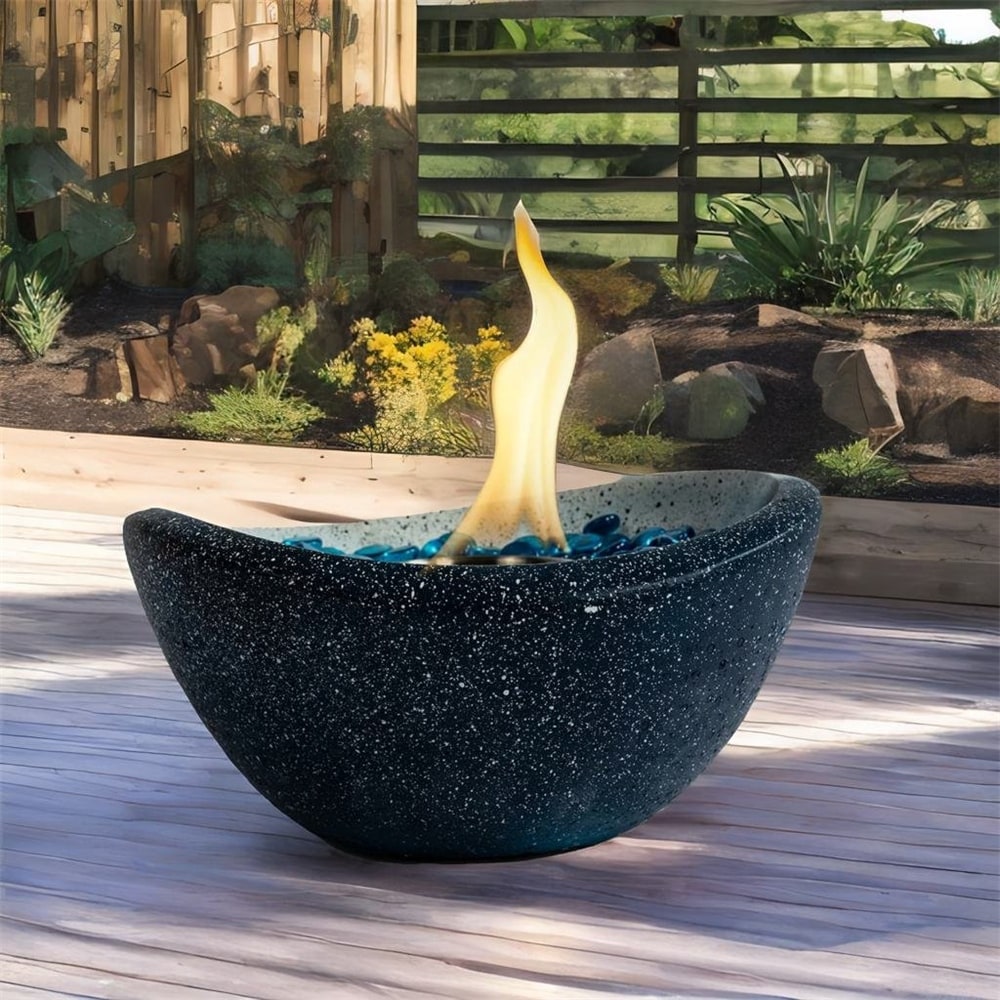 Portable Outdoor Table Top Fire Pit with Blue Glass Beads   N/A