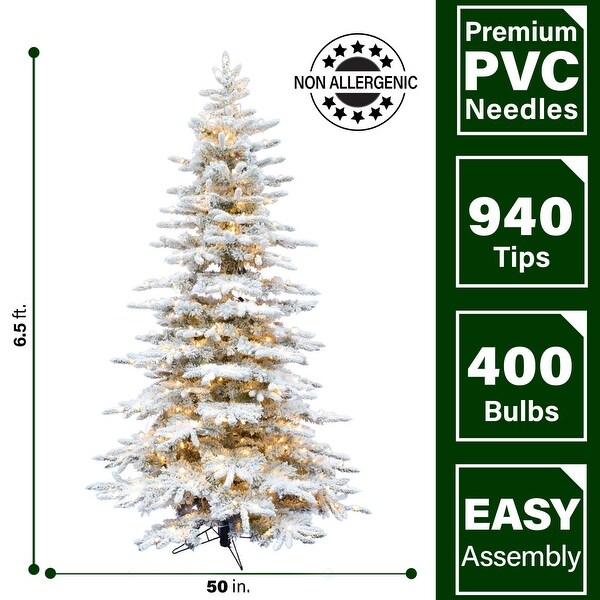 Fraser Hill Farm 6.5Ft. Flocked Pine Valley Christmas Tree with Smart String Lighting