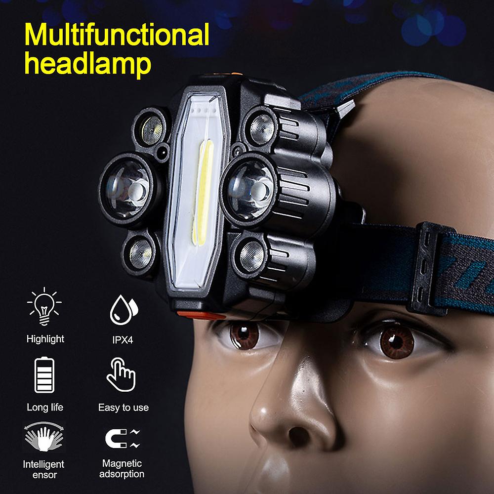 Waterproof Usb Front Bike Headlight 2 In 1 Cycling Light Smart Sensor Outdoor Camping Fishing Headlamp With Power Display