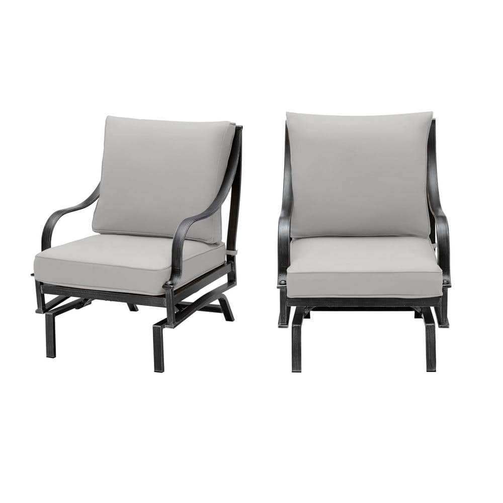 Hampton Bay Highland Point Black Pewter Aluminum Outdoor Patio Rocking Lounge Chair with Pewter Gray Cushion (2-Pack) FG-TULCM2PKG