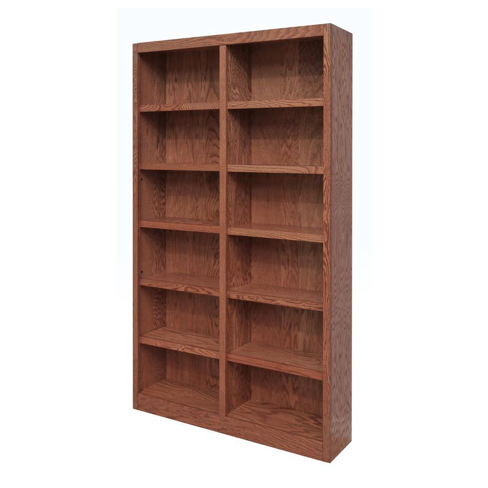 Concepts In Wood 84 in. Dry Oak Wood 12-shelf Standard Bookcase with Adjustable Shelves MI4884-D