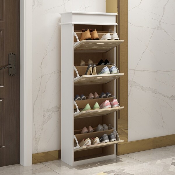 61Tall 4 Drawer Shoe Cabinet Space Saving(WhiteandOak) - - 35665039