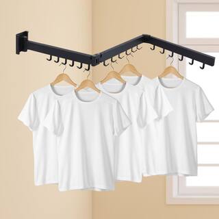 YIYIBYUS 44.9 in. x 3.5 in. Black Wall Mounted Space Aluminum Tri-Fold Garment Rack Drying Rack HG-WMT-2966