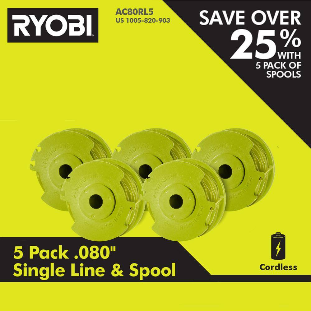 RYOBI ONE+ HP 18V Brushless Cordless String Trimmer and Leaf Blower with Extra 5-Pack of Spools 4.0 Ah Battery and Charger P20121-AC5