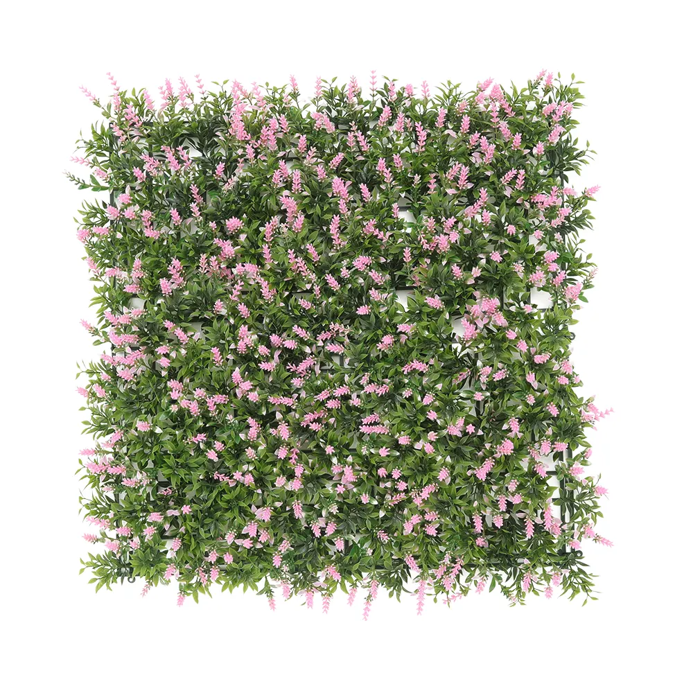 P166 2/3/4/5 Garden Supplies Anti UV Bamboo Leaf with Pink Lavender Panels Artificial Grass Wall