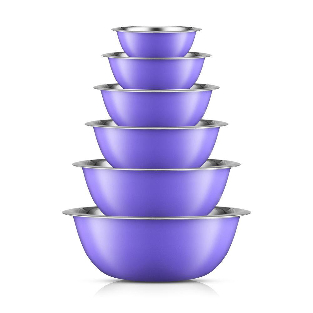 JoyJolt JoyFul 6-Piece Stainless Steel Purple Mixing Bowl Set JW10526