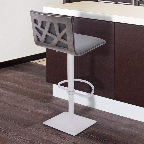 Adjustable Grey Faux Leather Walnut and Stainless Swivel Bar Stool - 41