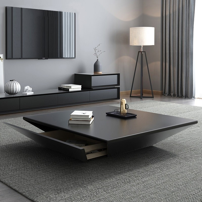 Modern Black Wood Coffee Table with Storage Square Drum with Drawer   Transitional   Coffee Tables   by Homary International Limited  Houzz